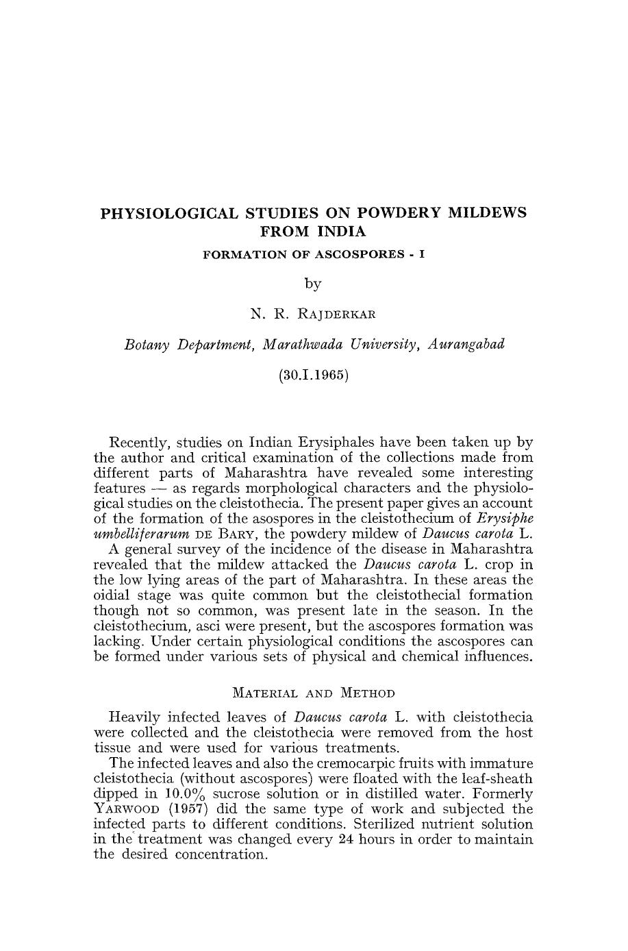 Physiological studies on powdery mildews from India by Unknown