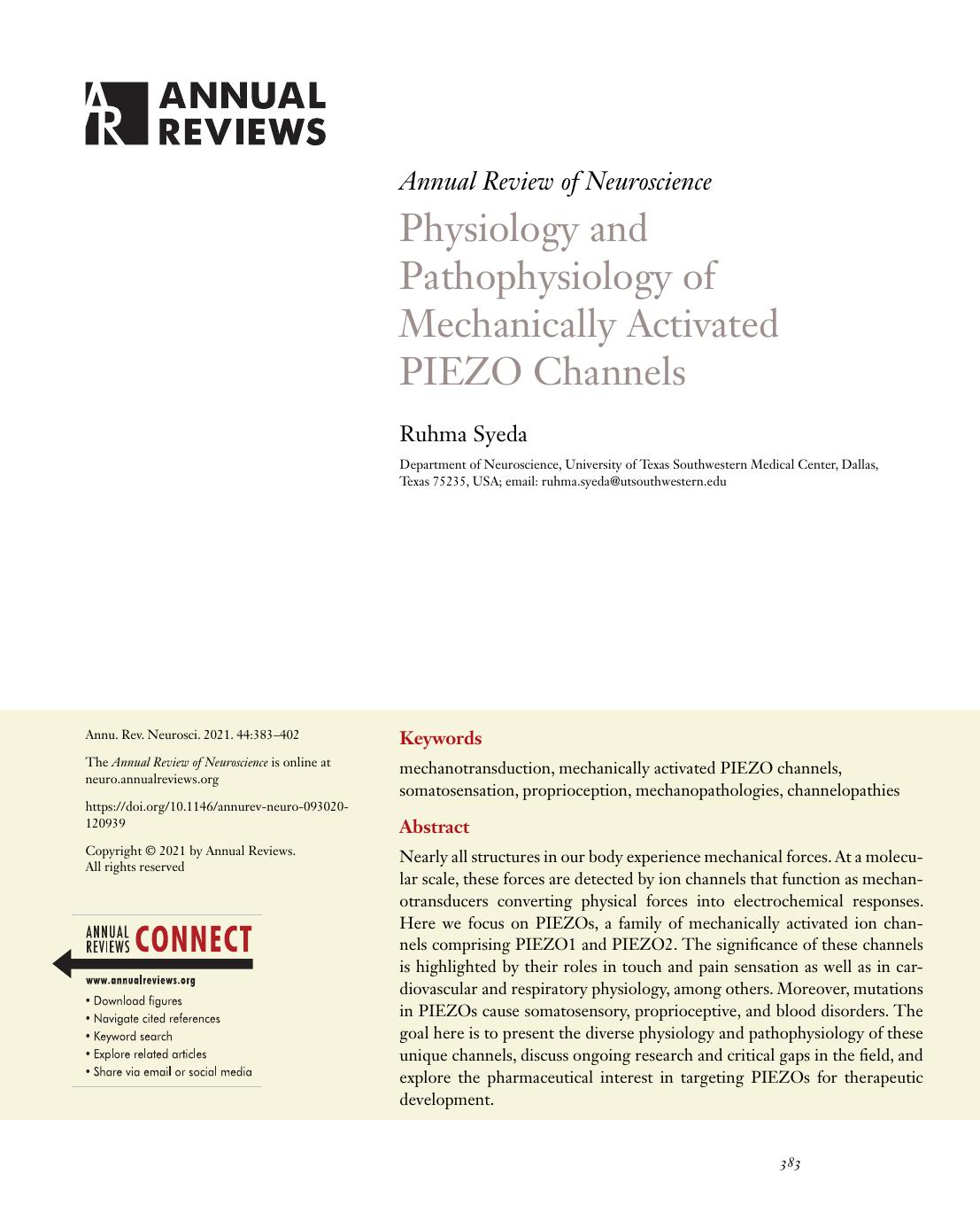 Physiology and Pathophysiology of Mechanically Activated PIEZO Channels by Ruhma Syeda