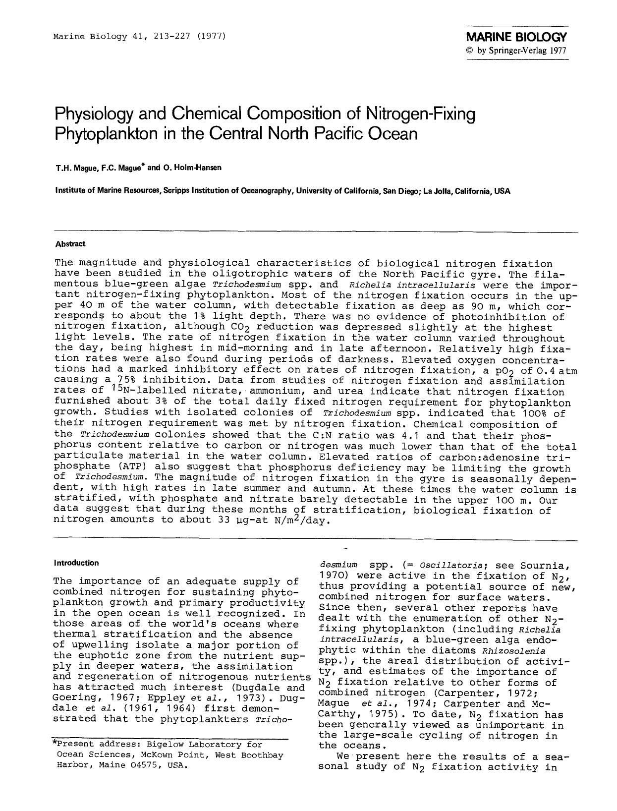 Physiology and chemical composition of nitrogen-fixing phytoplankton in the central North Pacific Ocean by Unknown
