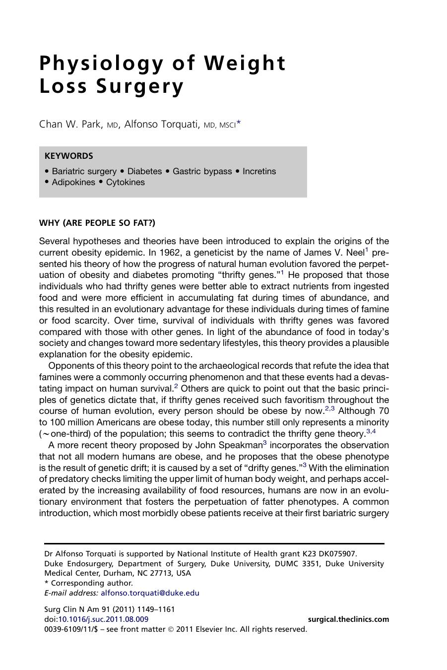 Physiology of Weight Loss Surgery by Chan W. Park MD & Alfonso Torquati MD MSCI