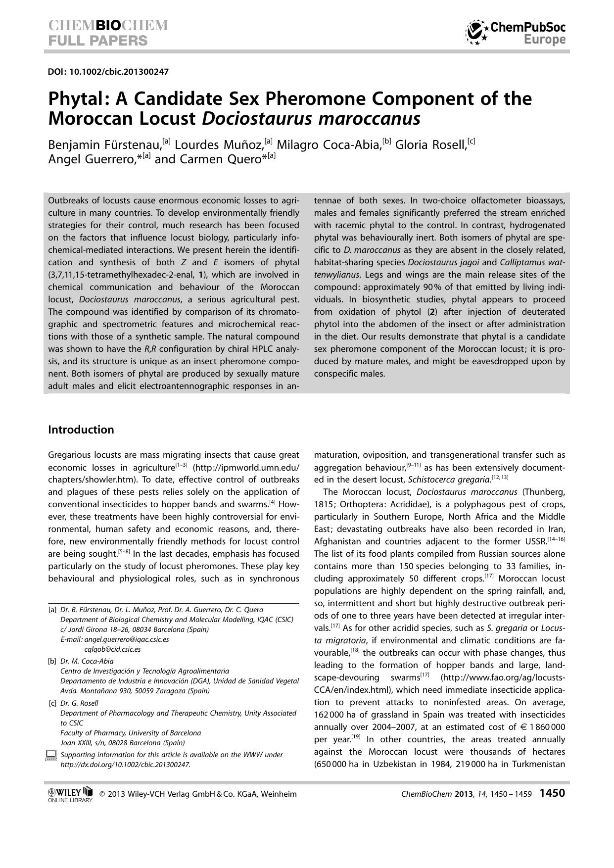 Phytal: A Candidate Sex Pheromone Component of the Moroccan Locust Dociostaurus maroccanus by Unknown