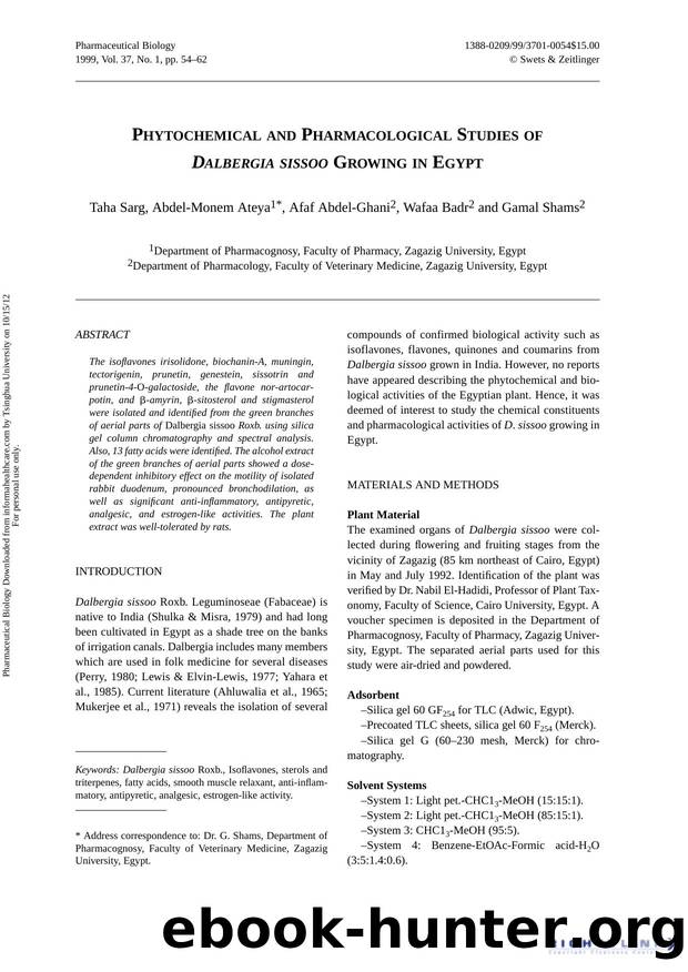 Phytochemical and Pharmacological Studies of Dalbergia sissoo Growing in Egypt by Taha Sarg Abdel-Monem Ateya Afaf Abdel-Ghani Wafaa Badr & Gamal Shams
