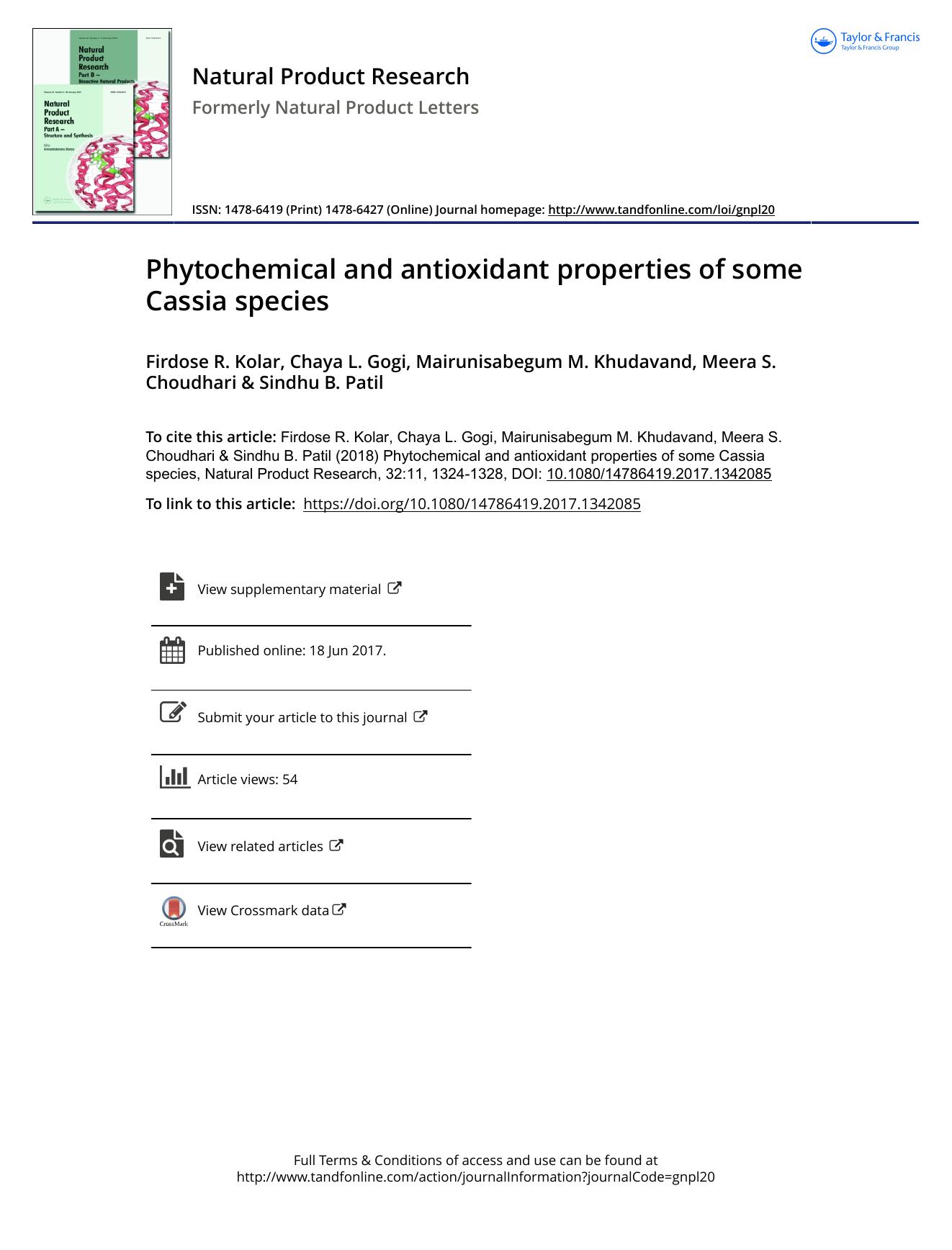 Phytochemical and antioxidant properties of some Cassia species by unknow