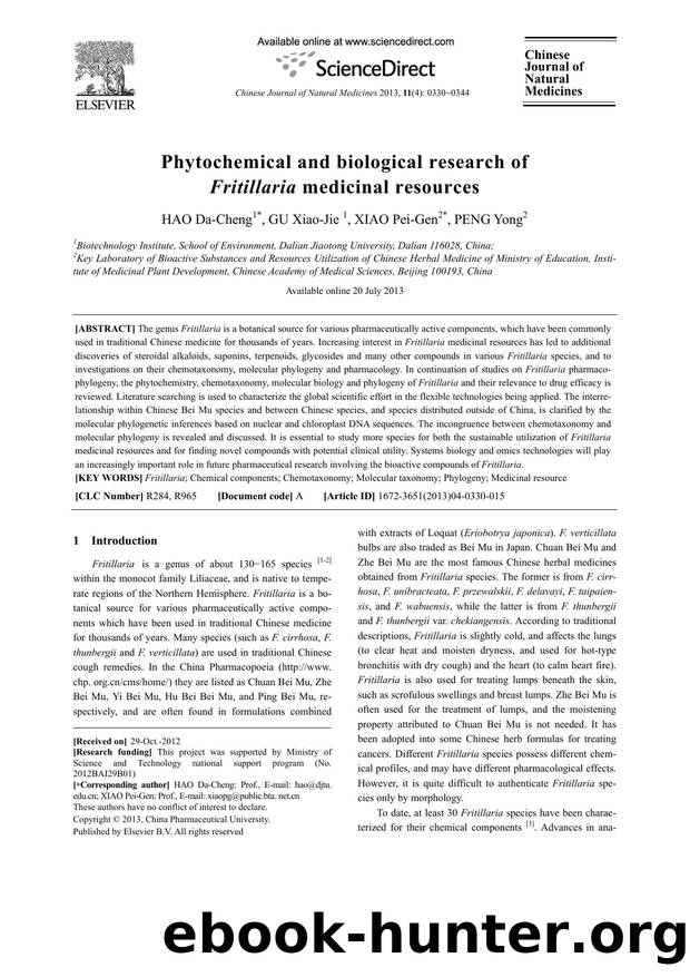 Phytochemical and biological research of Fritillaria Medicine Resources by Da-Cheng HAO & Xiao-Jie GU & Pei-Gen XIAO & Yong PENG