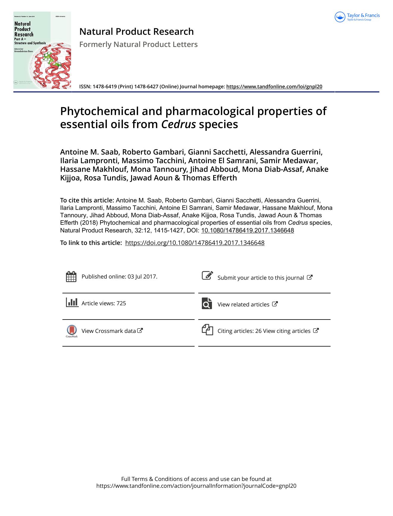 Phytochemical and pharmacological properties of essential oils from Cedrus species by unknow