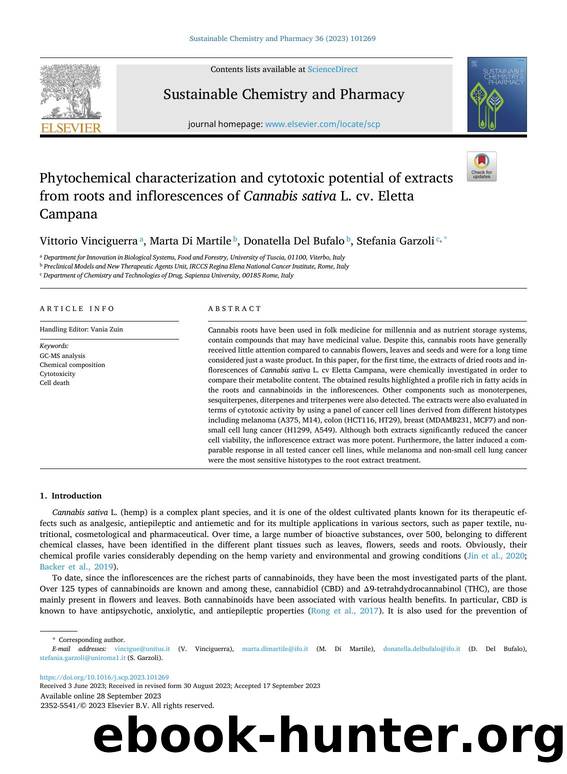 Phytochemical characterization and cytotoxic potential of extracts from roots and inflorescences of Cannabis sativa L. cv. Eletta Campana by Vittorio Vinciguerra & Marta Di Martile & Donatella Del Bufalo & Stefania Garzoli