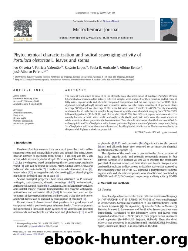 Phytochemical characterization and radical scavenging activity of Portulaca oleraceae L. leaves and stems by unknow