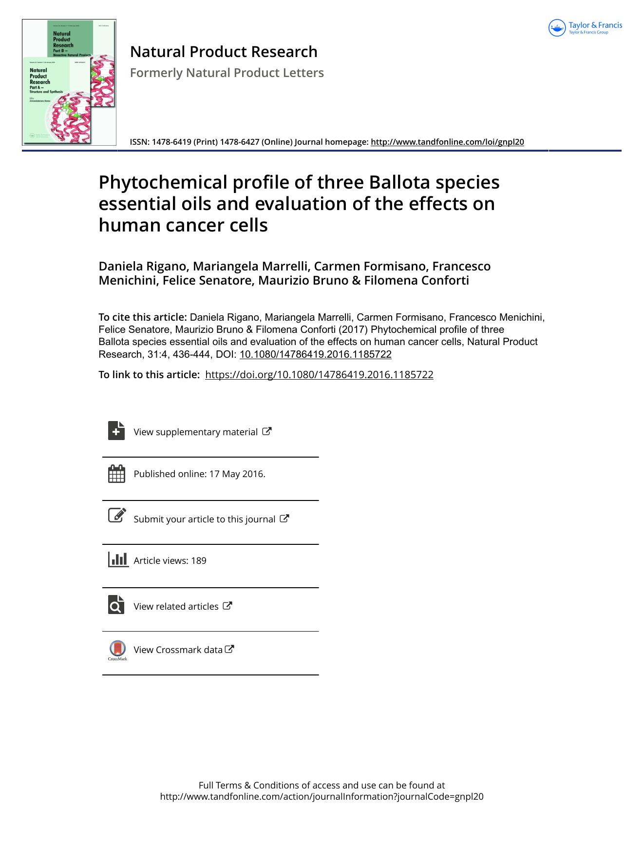 Phytochemical profile of three Ballota species essential oils and evaluation of the effects on human cancer cells by unknow