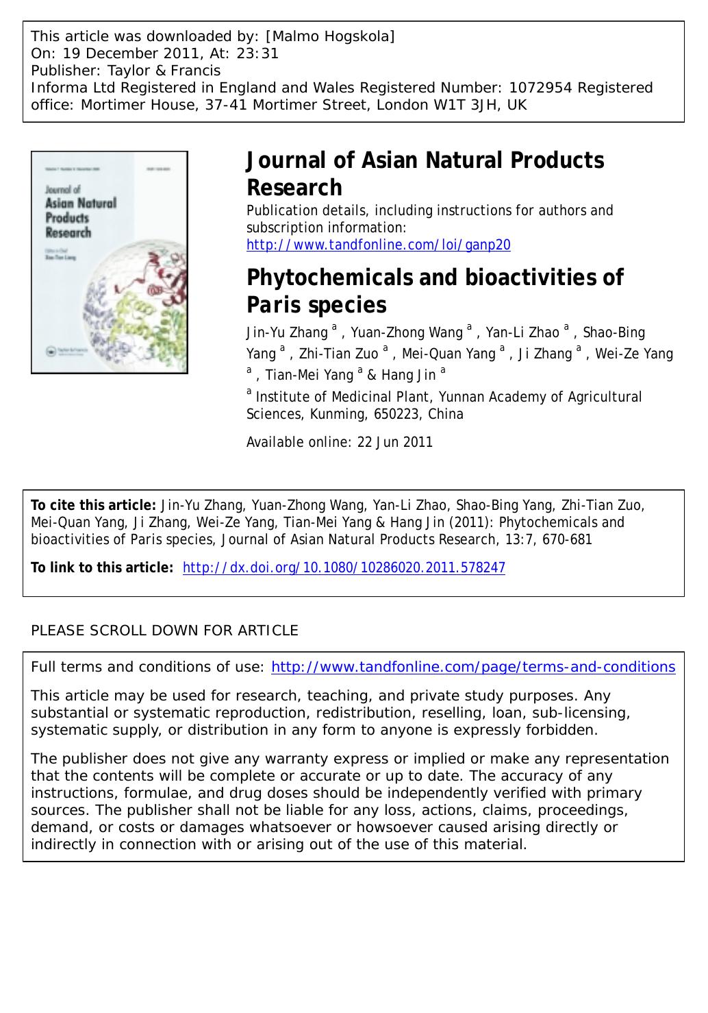 Phytochemicals and bioactivities of Paris species by unknow