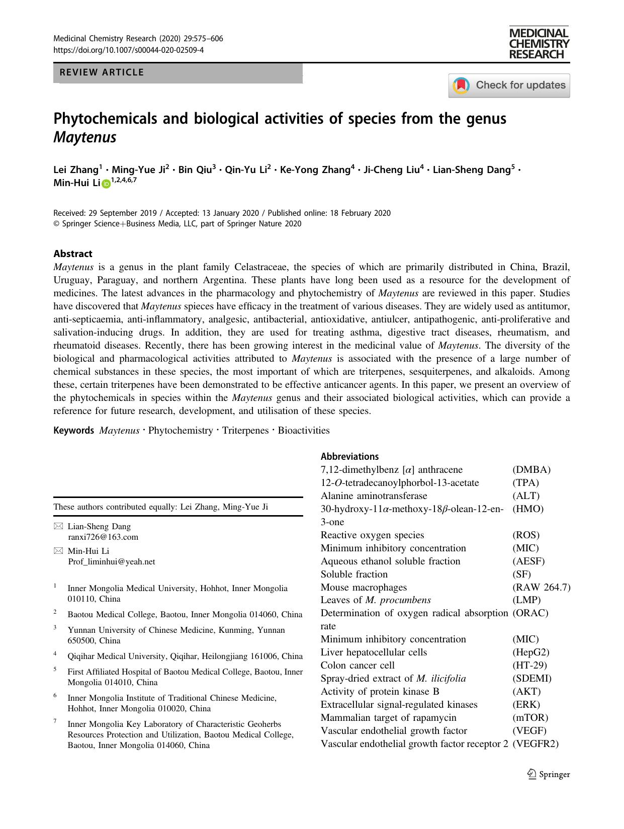 Phytochemicals and biological activities of species from the genus Maytenus by unknow