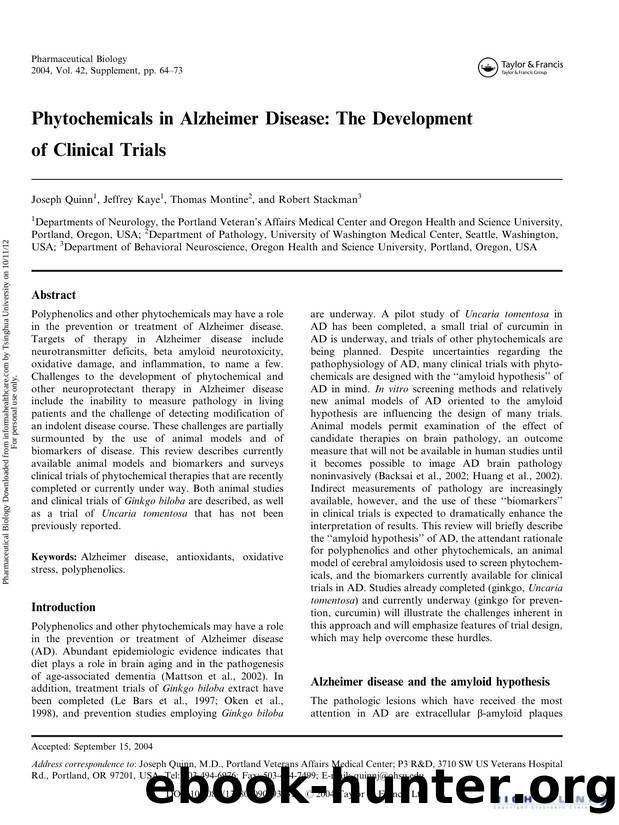 Phytochemicals in Alzheimer Disease: The Development of Clinical Trials by Joseph Quinn Jeffrey Kaye Thomas Montine & Robert Stackman
