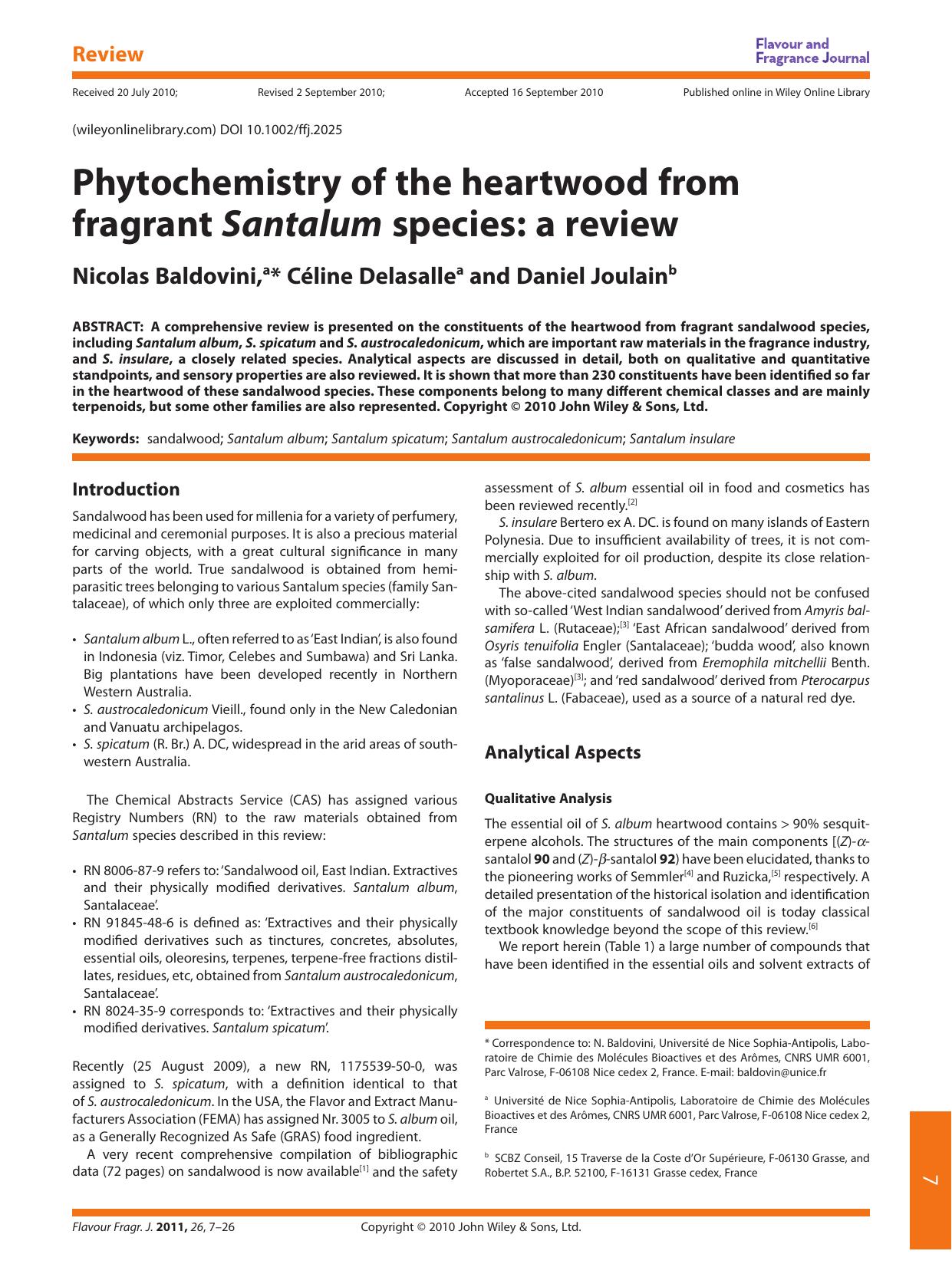 Phytochemistry of the heartwood from fragrant Santalum species: a review by Unknown