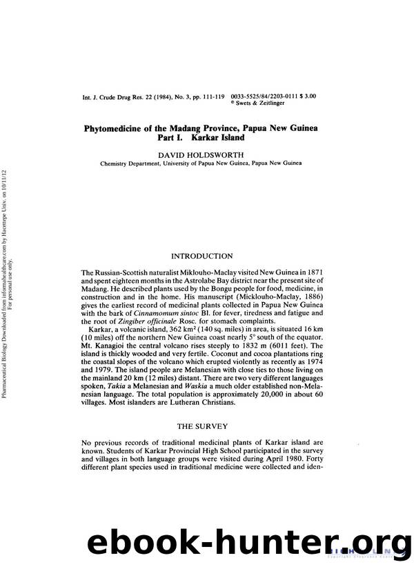 Phytomedicine of the Madang Province, Papua New Guinea Part I. Karkar Island by David Holdsworth