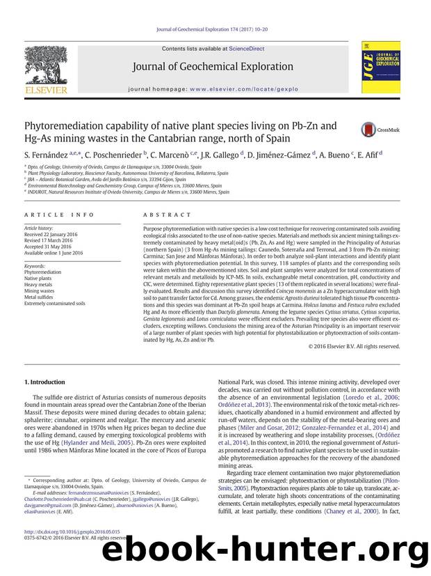 Phytoremediation capability of native plant species living on Pb-Zn and Hg-As mining wastes in the Cantabrian range, north of Spain by unknow
