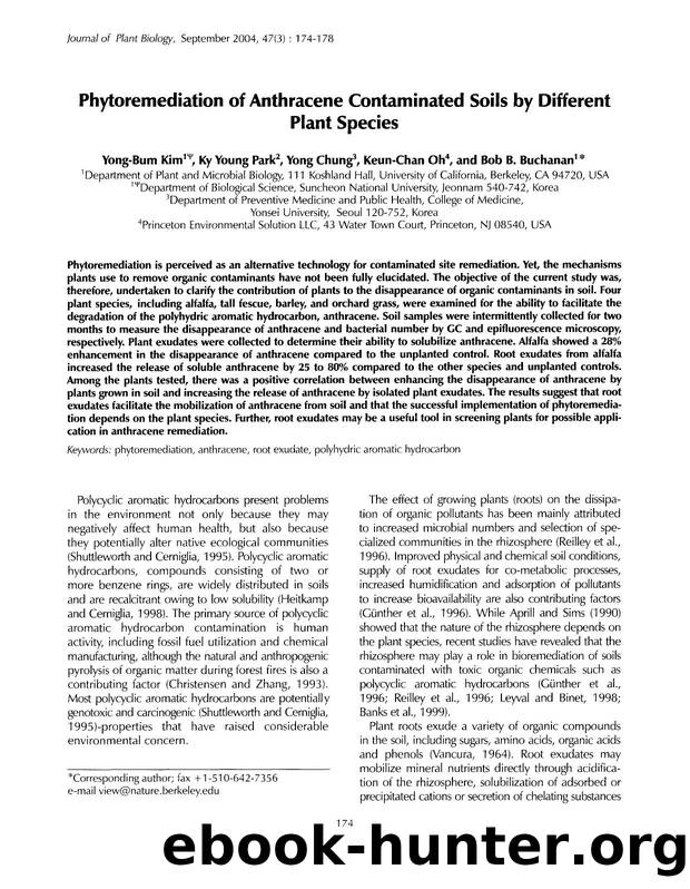 Phytoremediation of anthracene contaminated soils by different plant species by Unknown