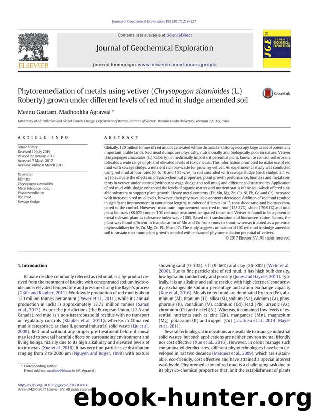 Phytoremediation of metals using vetiver (Chrysopogon zizanioides (L.) Roberty) grown under different levels of red mud in sludge amended soil by Meenu Gautam & Madhoolika Agrawal