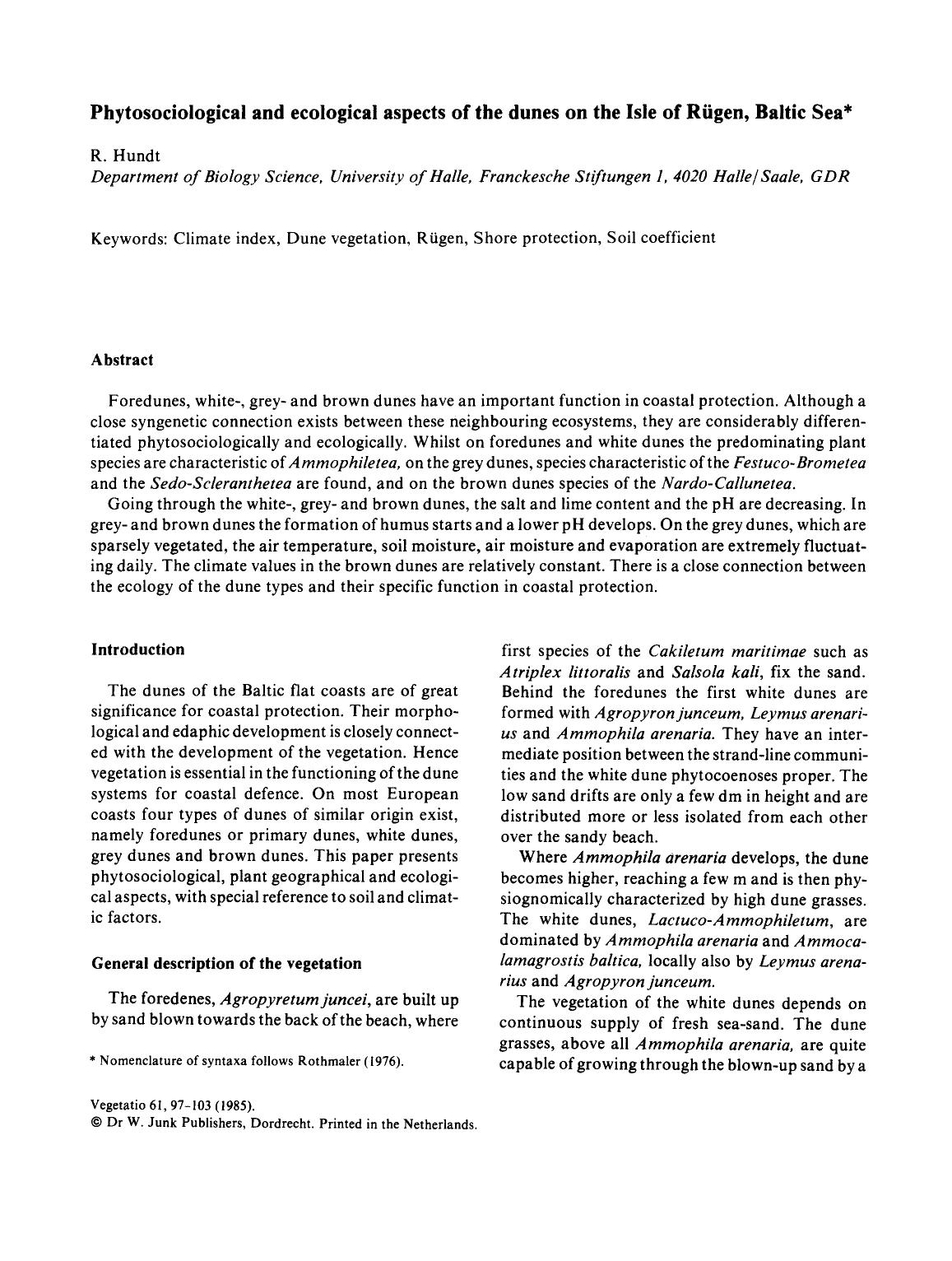 Phytosociological and ecological aspects of the dunes on the Isle of Rügen, Baltic sea by Unknown
