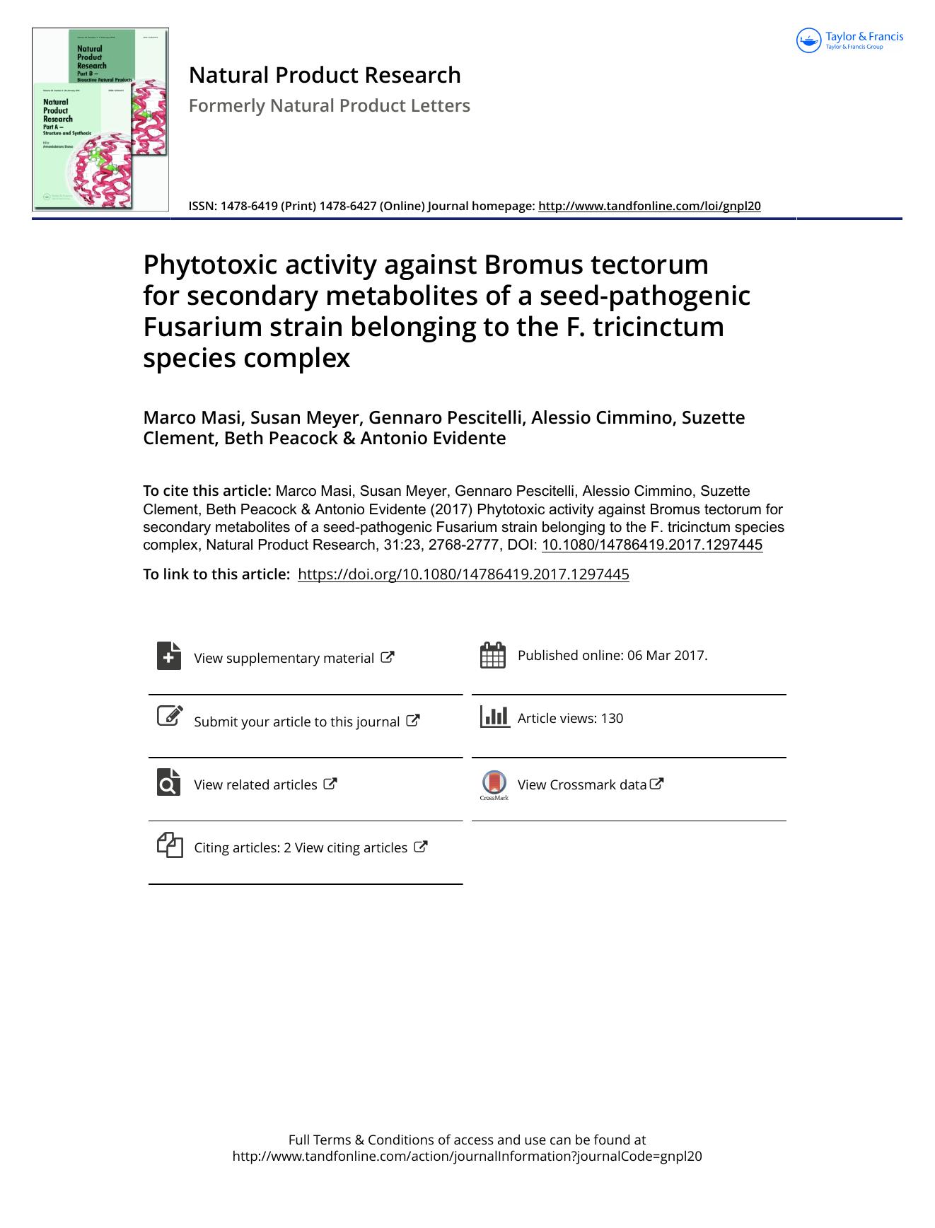 Phytotoxic activity against Bromus tectorum for secondary metabolites of a seed-pathogenic Fusarium strain belonging to the F. tricinctum species complex by unknow
