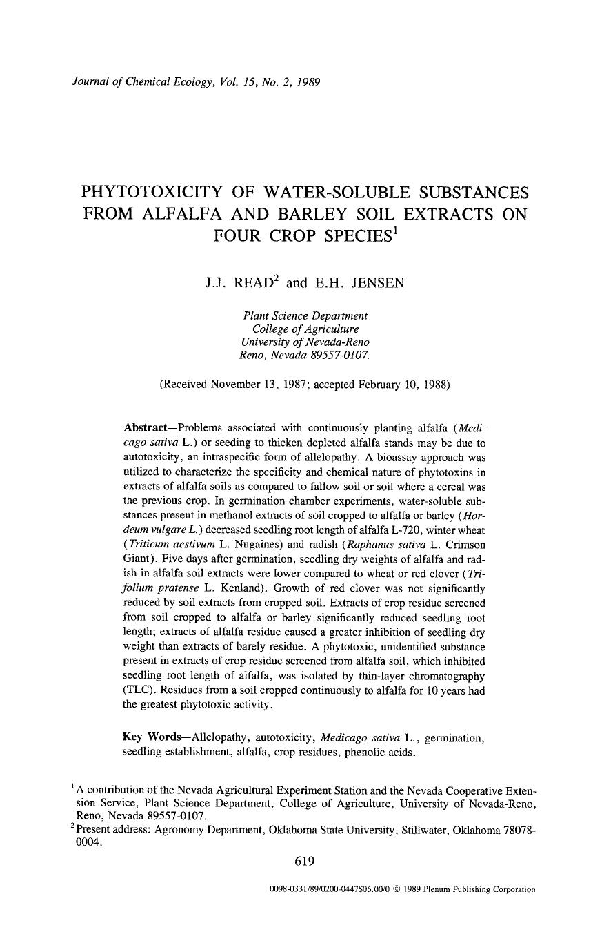 Phytotoxicity of water-soluble substances from alfalfa and barley soil extracts on four crop species by Unknown