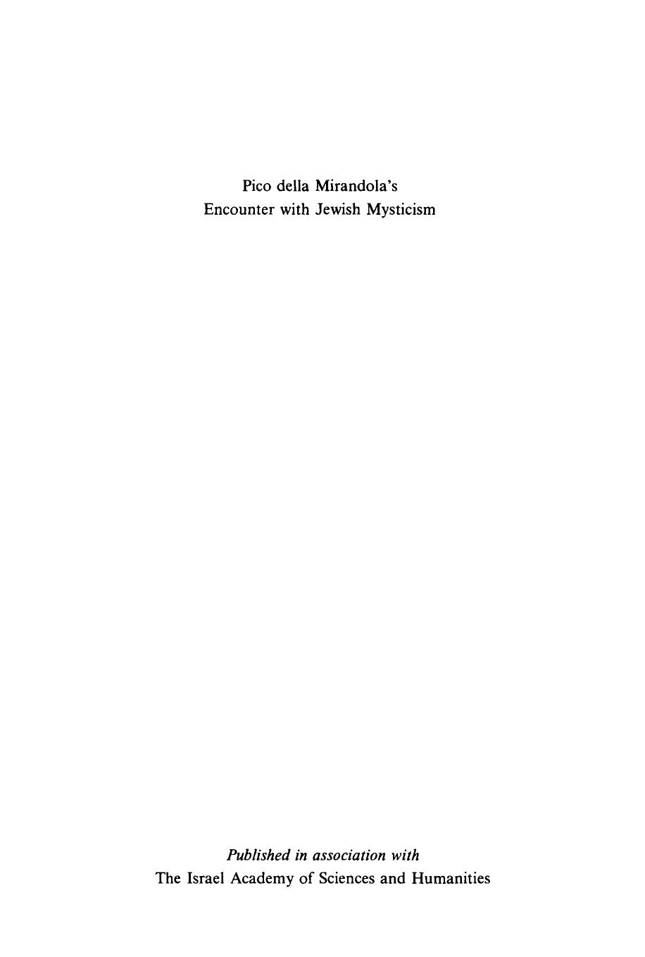 Pico della Mirandola's Encounter with Jewish Mysticism by Chaim Wirszubski Paul Oskar Kristeller