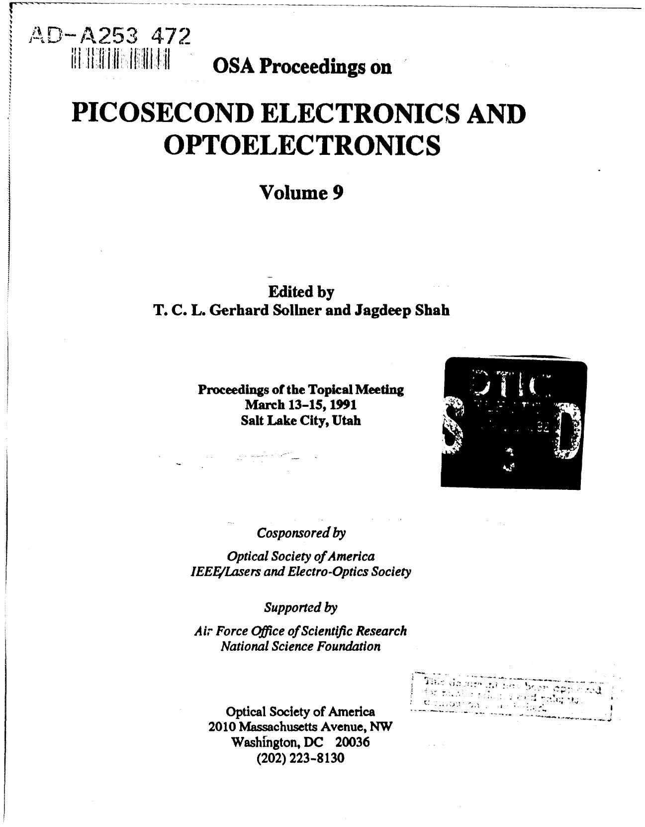 Picosecond Electronics and Optoelectronics by Sollner T.C.L.G. Shah J