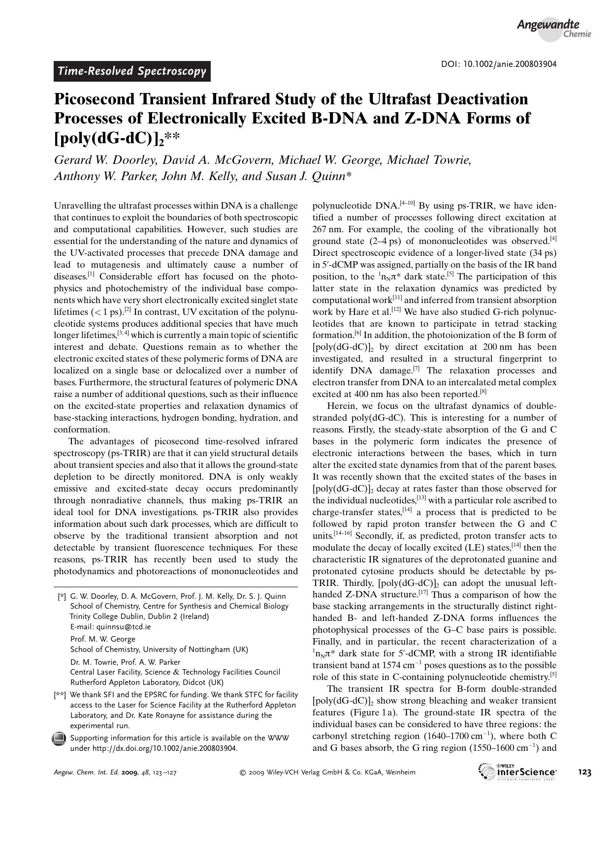 Picosecond Transient Infrared Study of the Ultrafast Deactivation Processes of Electronically Excited B-DNA and Z-DNA Forms of [poly(dG-dC)]2 by Unknown