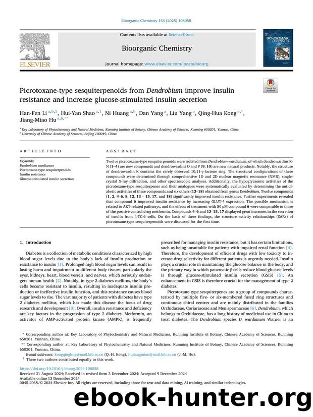 Picrotoxane-type sesquiterpenoids from Dendrobium improve insulin resistance and increase glucose-stimulated insulin secretion by Han-Fen Li & Hui-Yan Shao & Ni Huang & Dan Yang & Liu Yang & Qing-Hua Kong & Jiang-Miao Hu