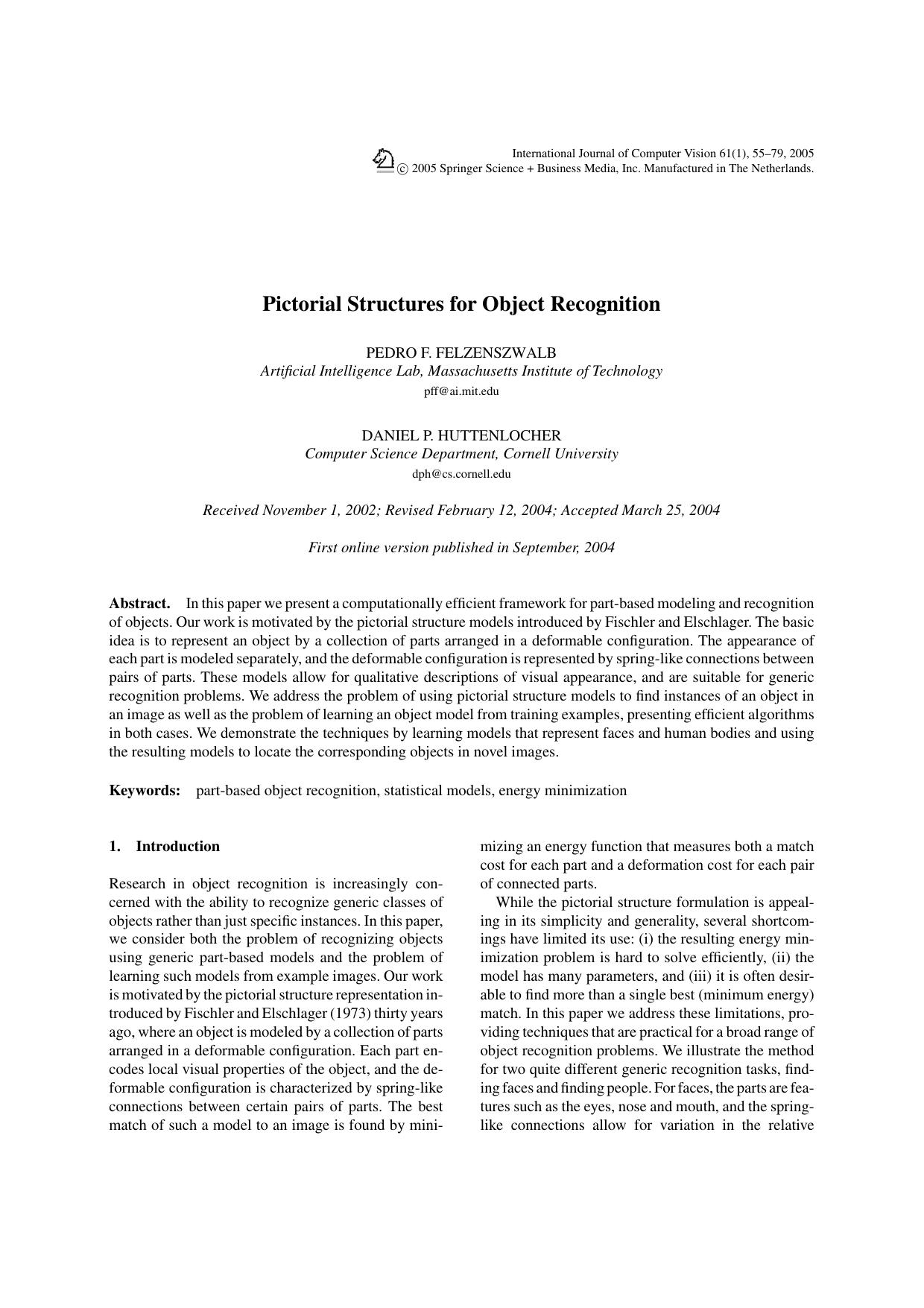 Pictorial Structures for Object Recognition by Pictorial Structures for Object Recognition