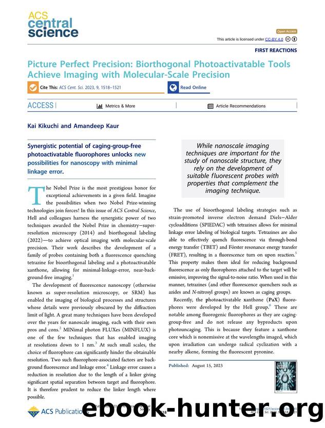 Picture Perfect Precision: Biorthogonal Photoactivatable Tools Achieve Imaging with Molecular-Scale Precision by Kai Kikuchi (ORCID: g/0000-0002-4155-4101) & Amandeep Kaur (ORCID: g/0000-0002-0898-875X)