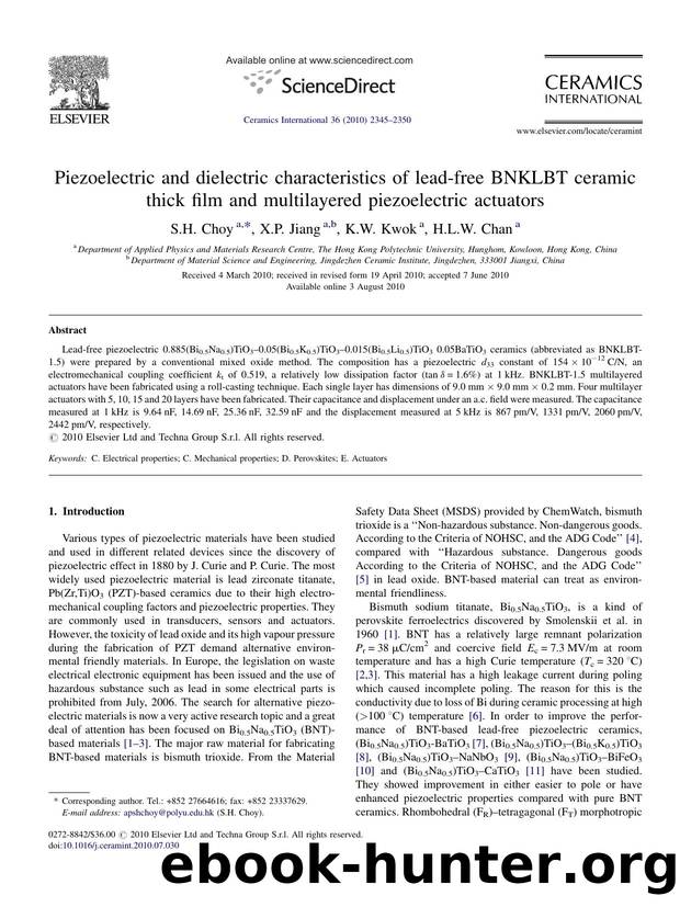 Piezoelectric and dielectric characteristics of lead-free BNKLBT ceramic thick film and multilayered piezoelectric actuators by S.H. Choy