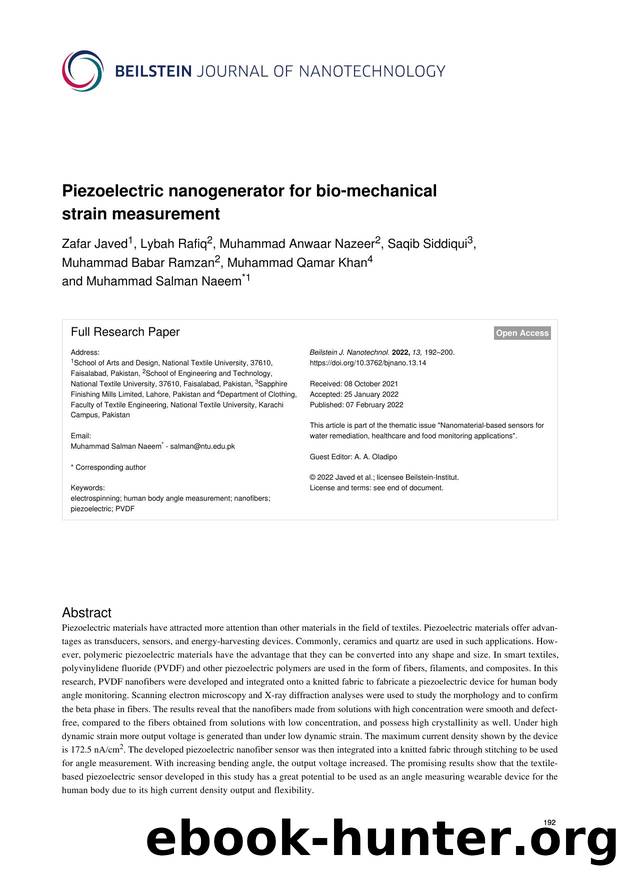Piezoelectric nanogenerator for bio-mechanical strain measurement by unknow