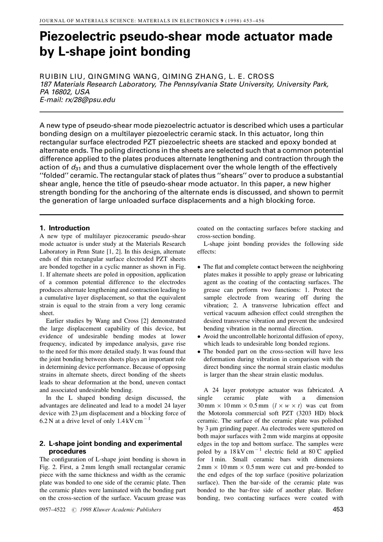 Piezoelectric pseudo-shear mode actuator made by L-shape joint bonding by Unknown