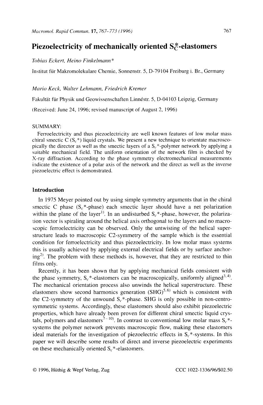 Piezoelectricity of mechanically oriented SC[ast]-elastomers by Unknown