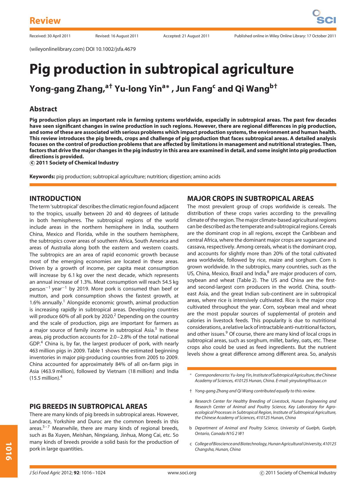 Pig production in subtropical agriculture by Unknown