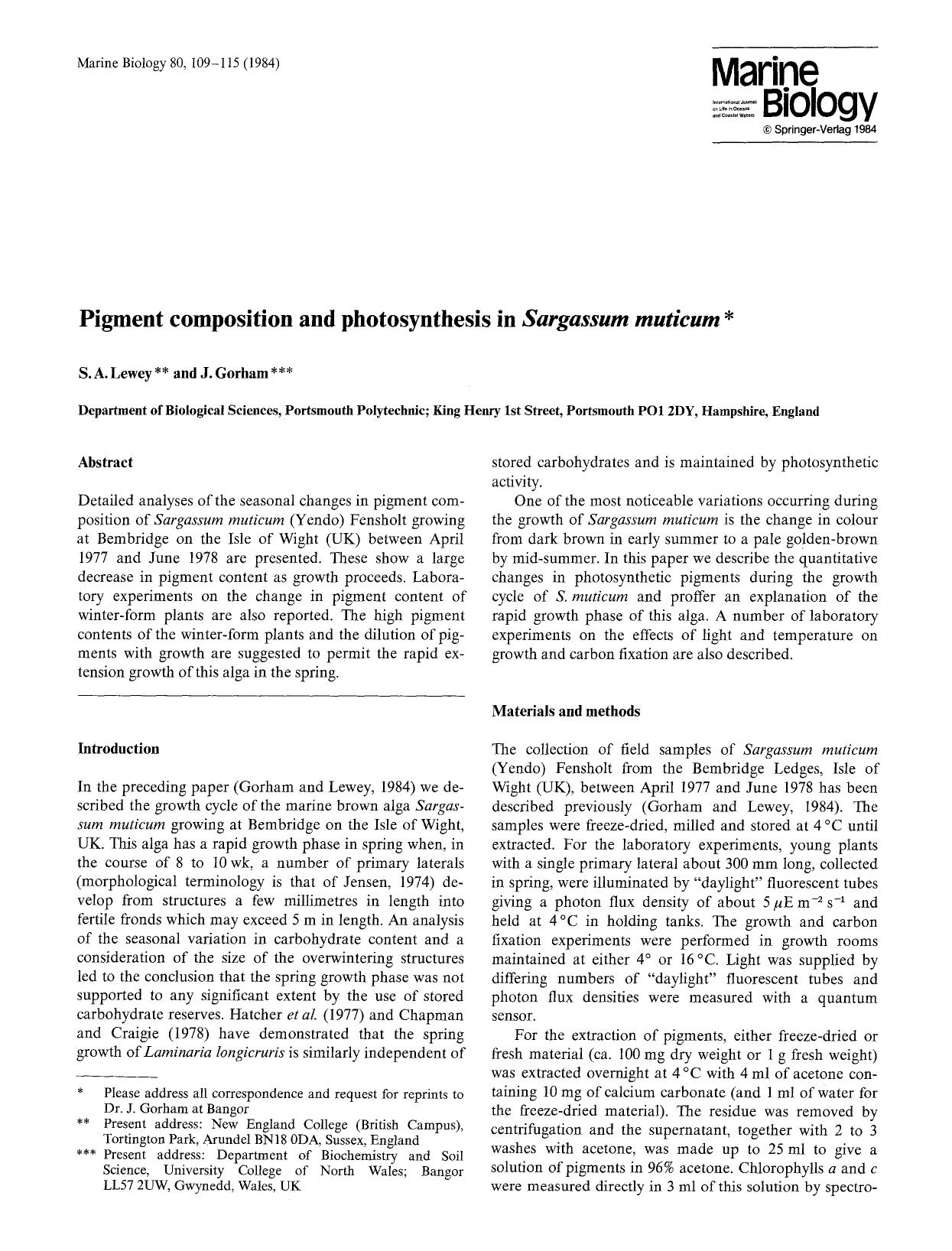 Pigment composition and photosynthesis in <Emphasis Type="Italic">Sargassum muticum<Emphasis> by Unknown