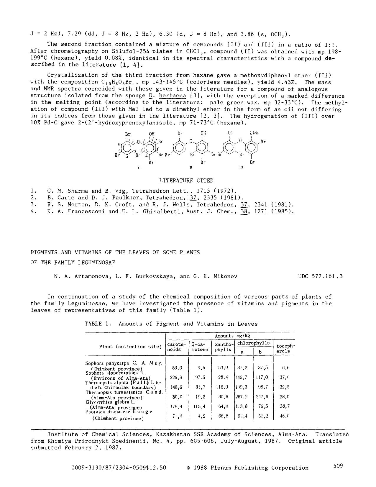 Pigments and vitamins of the leaves of some plants of the family Leguminosae by Unknown