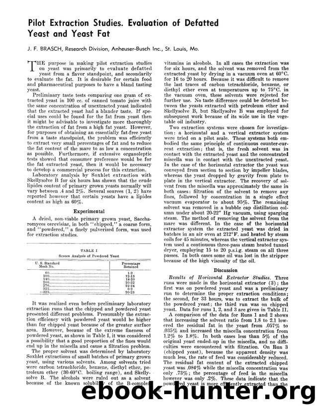 Pilot extraction studies. Evaluation of defatted yeast and yeast fat by Unknown