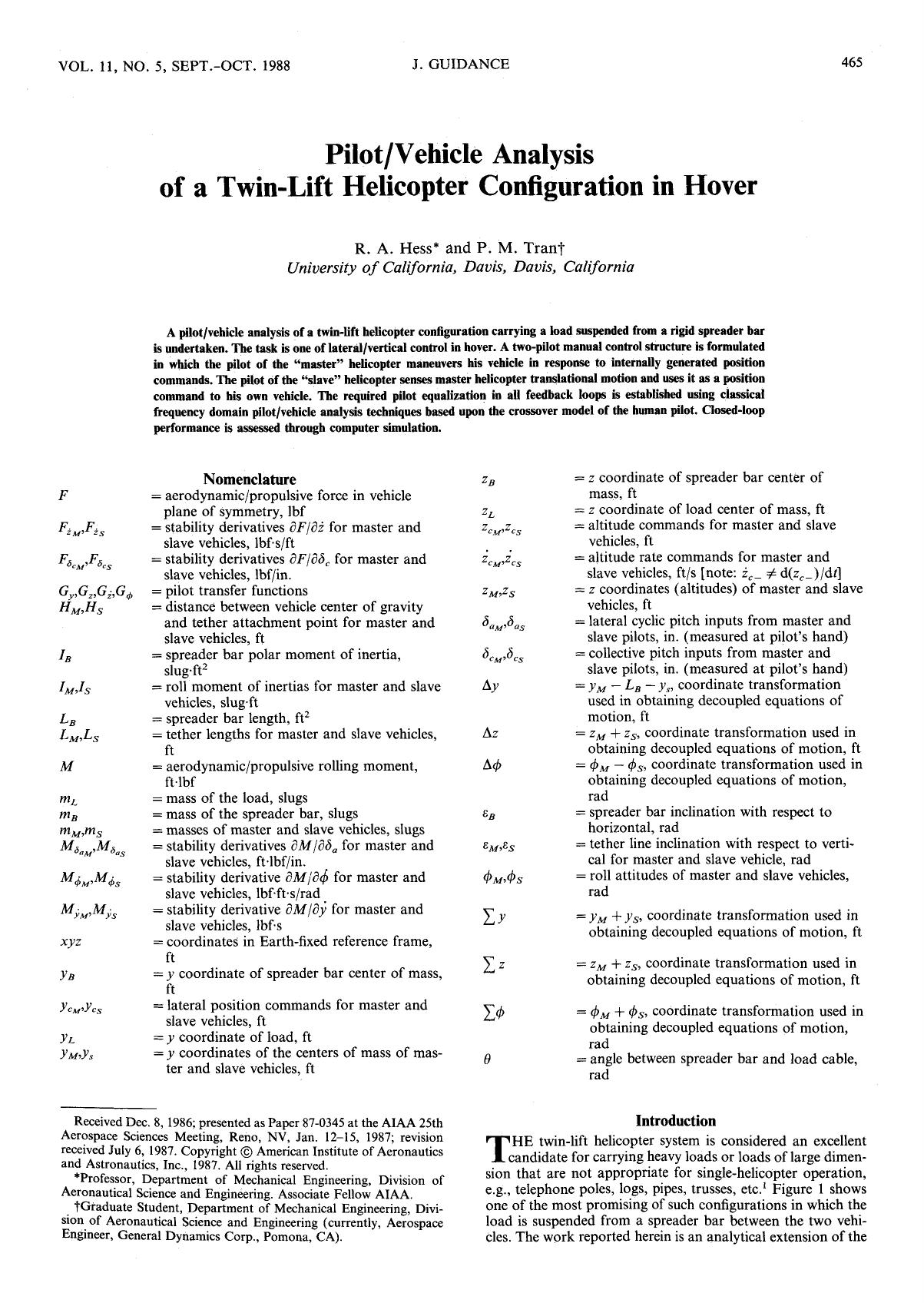 Pilot vehicle analysis of a twin-lift helicopter configuration in hover by Unknown