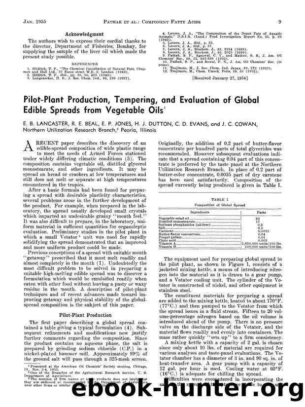 Pilot-plant production, tempering, and evaluation of global edible spreads from vegetable oils by Unknown