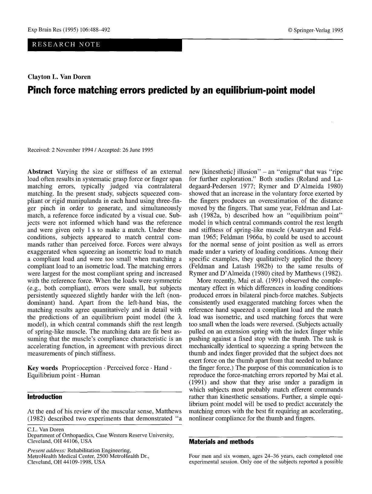 Pinch force matching errors predicted by an equilibrium-point model by Unknown