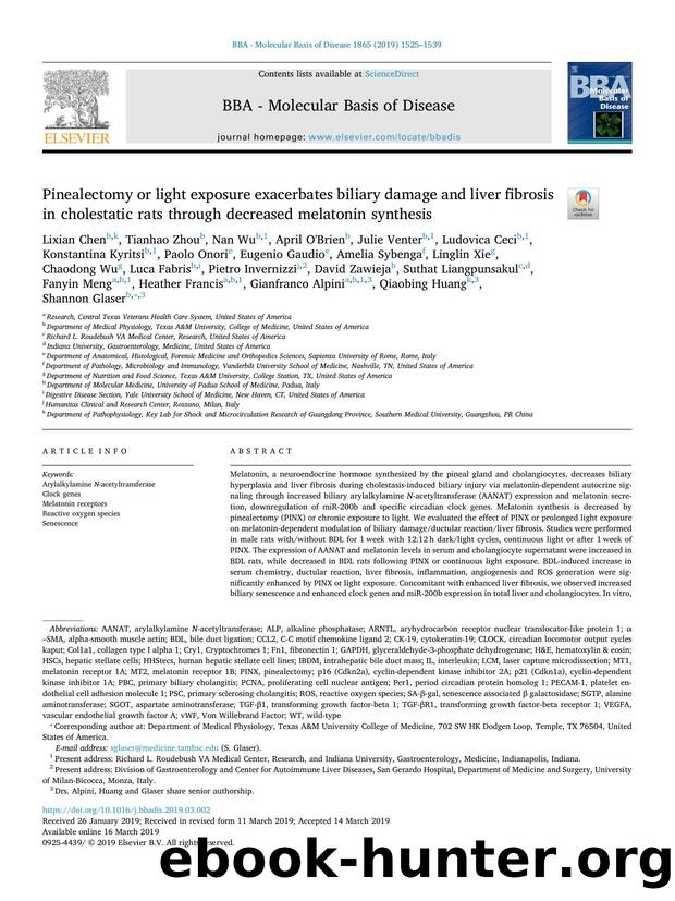 Pinealectomy or light exposure exacerbates biliary damage and liver fibrosis in cholestatic rats through decreased melatonin synthesis by unknow