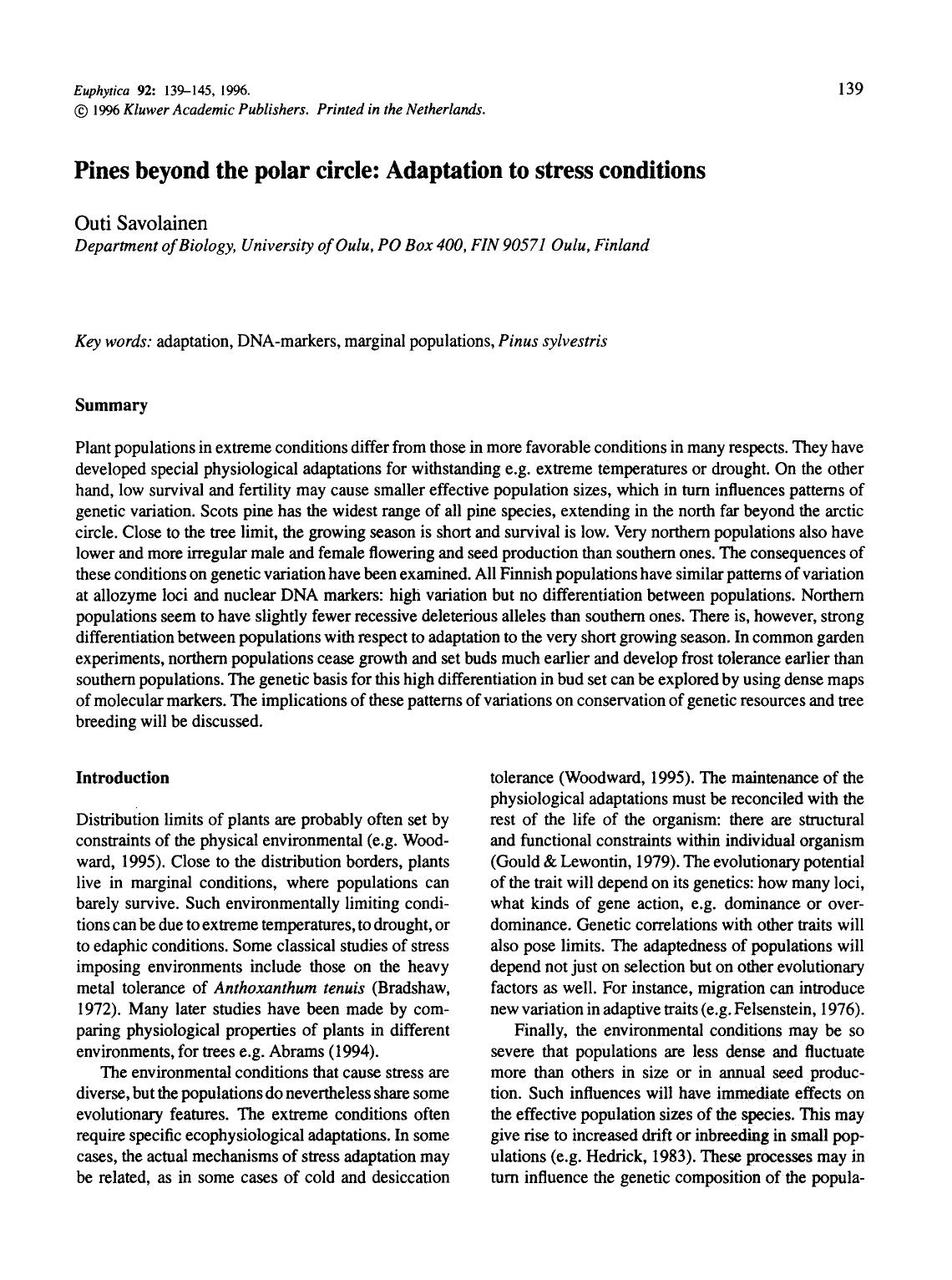 Pines beyond the polar circle: Adaptation to stress conditions by Unknown