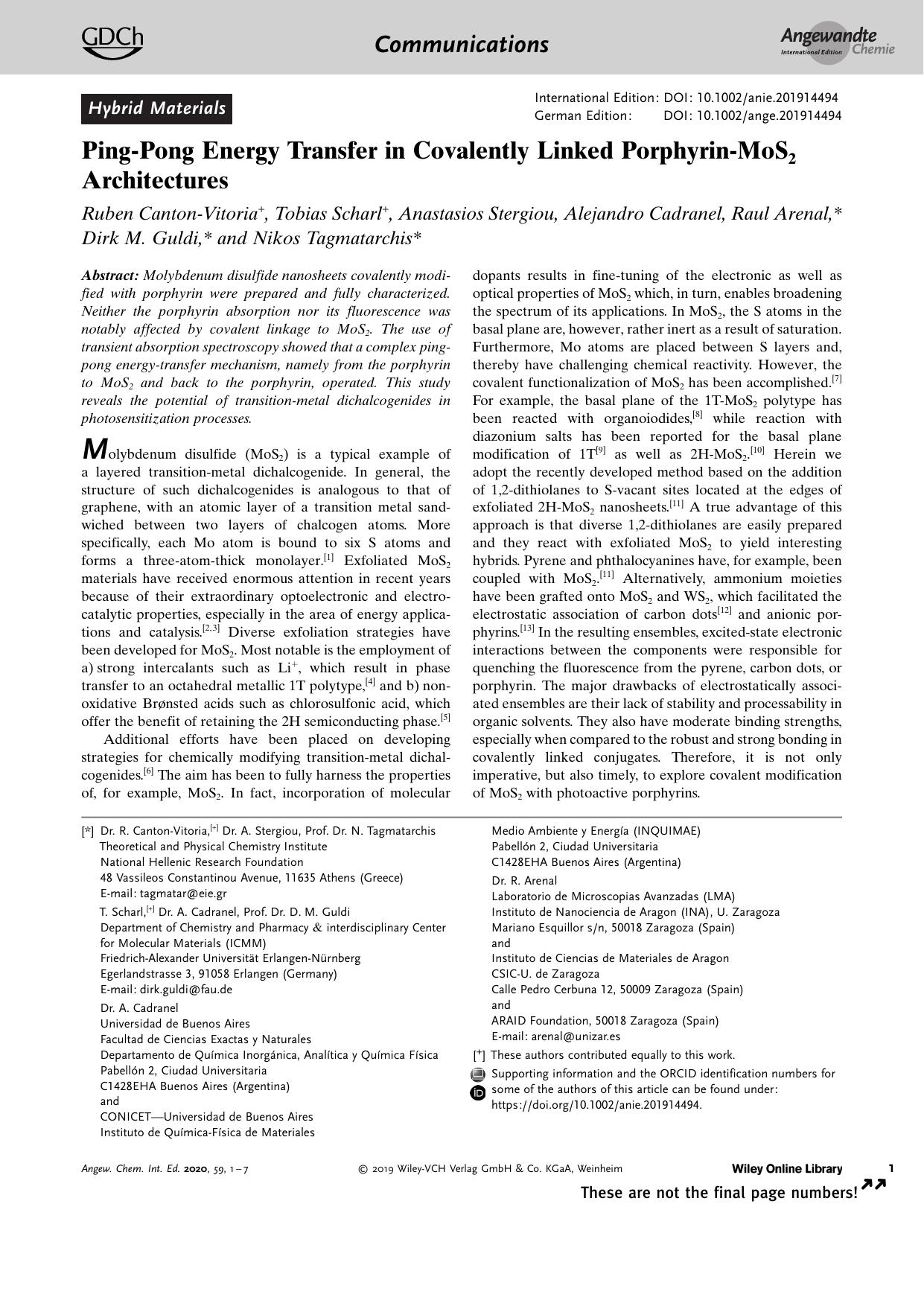 PingâPong Energy Transfer in Covalently Linked PorphyrinâMoS2 Architectures by Unknown