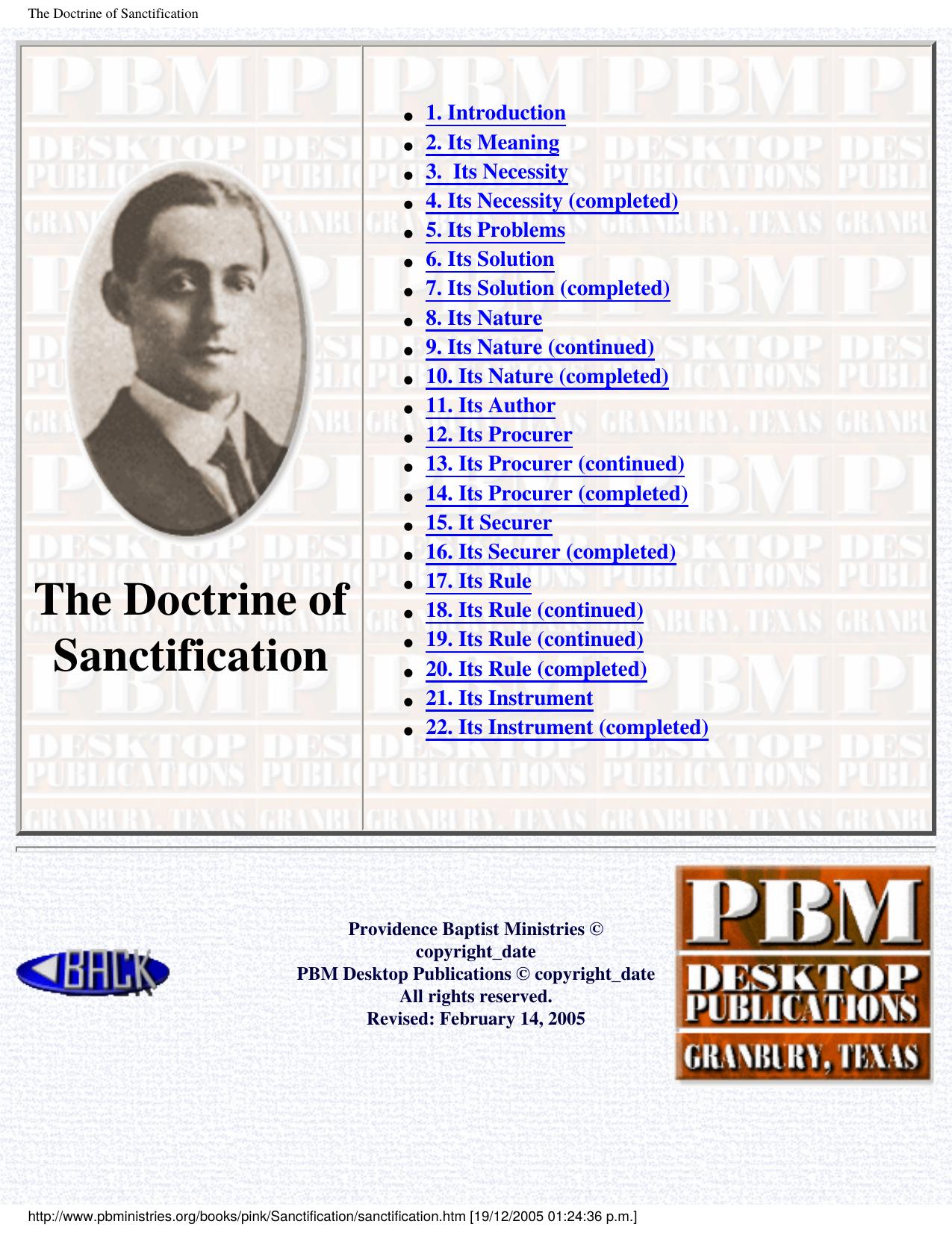 Pink - The Doctrine of Sanctification by Arthur Pink