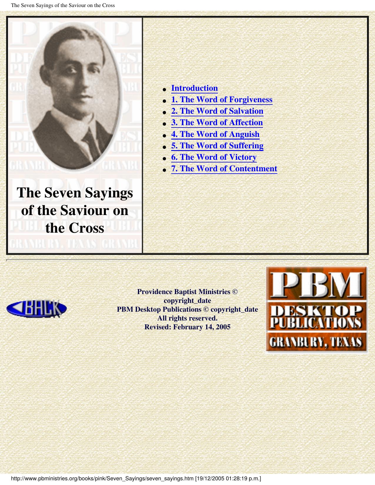 Pink - The Seven Sayings of the Saviour on the Cross by Arthur Pink