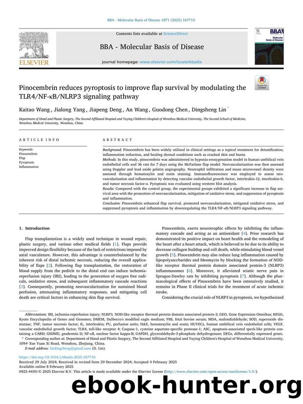 Pinocembrin reduces pyroptosis to improve flap survival by modulating the TLR4NF-ÎºBNLRP3 signaling pathway by Kaitao Wang