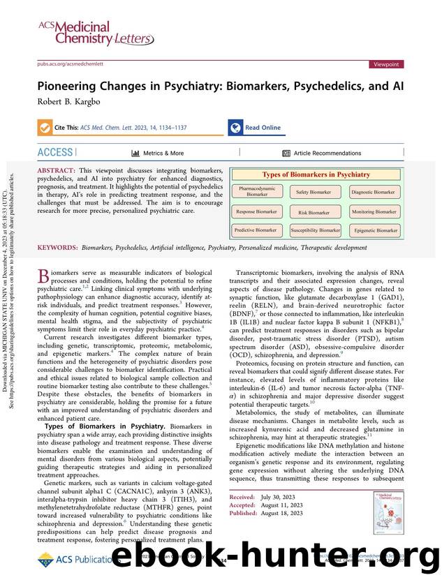 Pioneering Changes in Psychiatry: Biomarkers, Psychedelics, and AI by Robert B. Kargbo