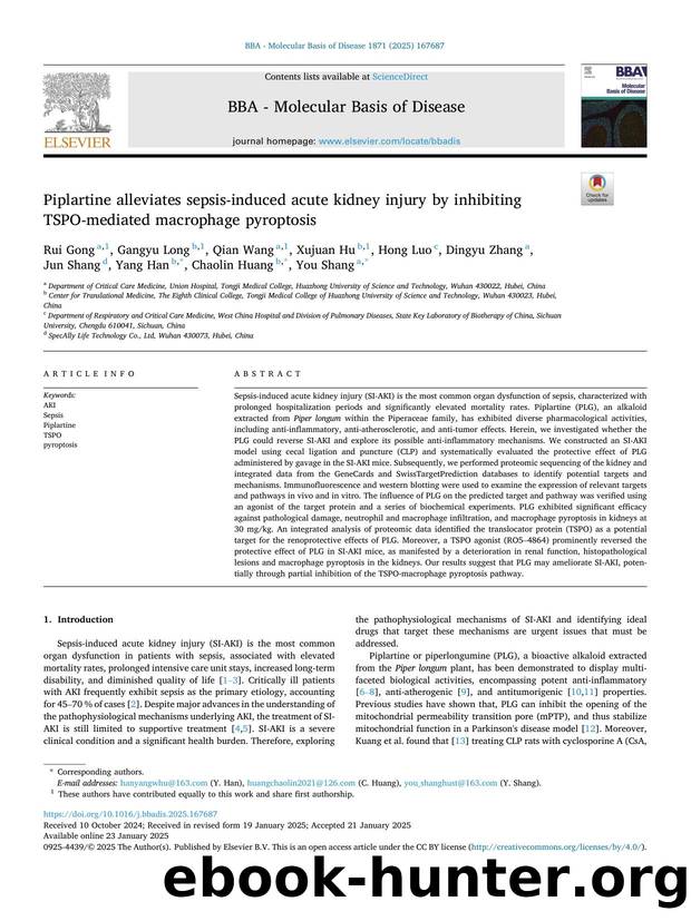 Piplartine alleviates sepsis-induced acute kidney injury by inhibiting TSPO-mediated macrophage pyroptosis by unknow