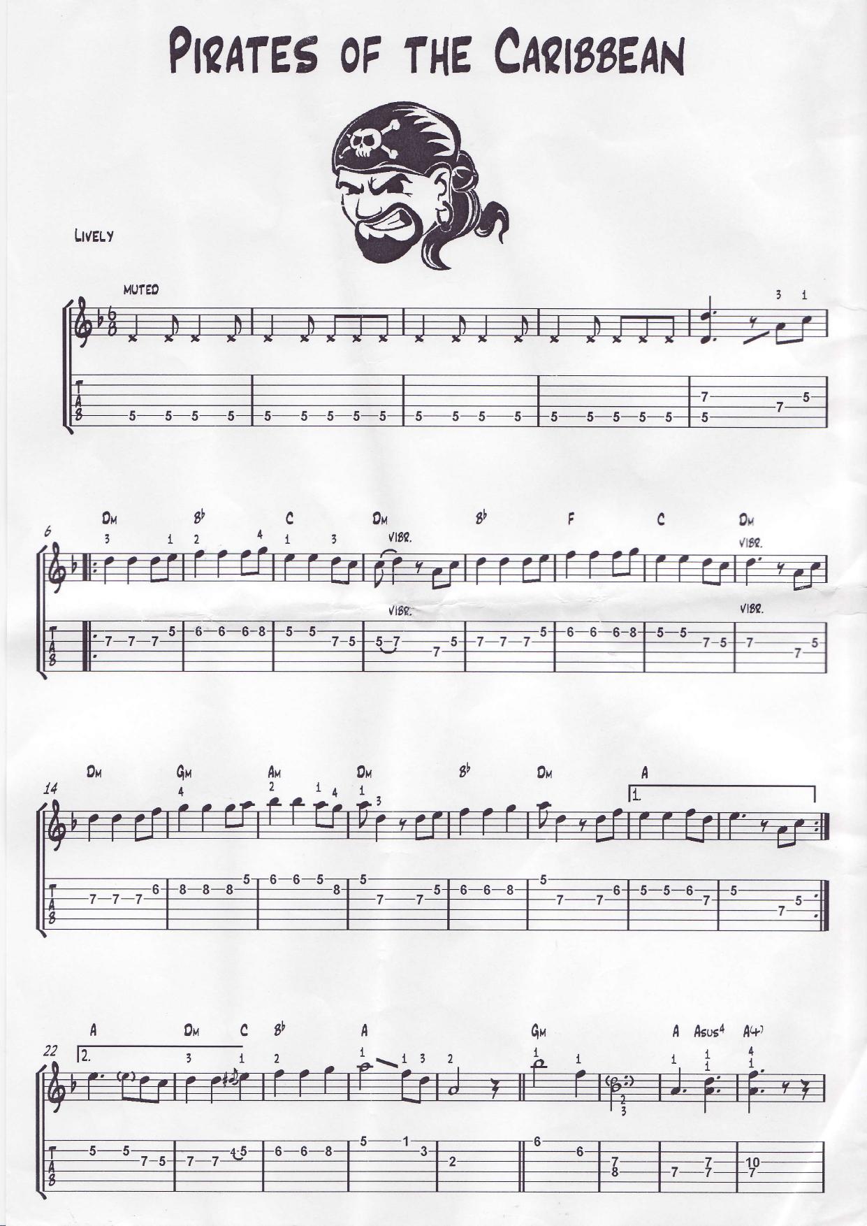 Pirates of the caribbean guitar tabs by Unknown