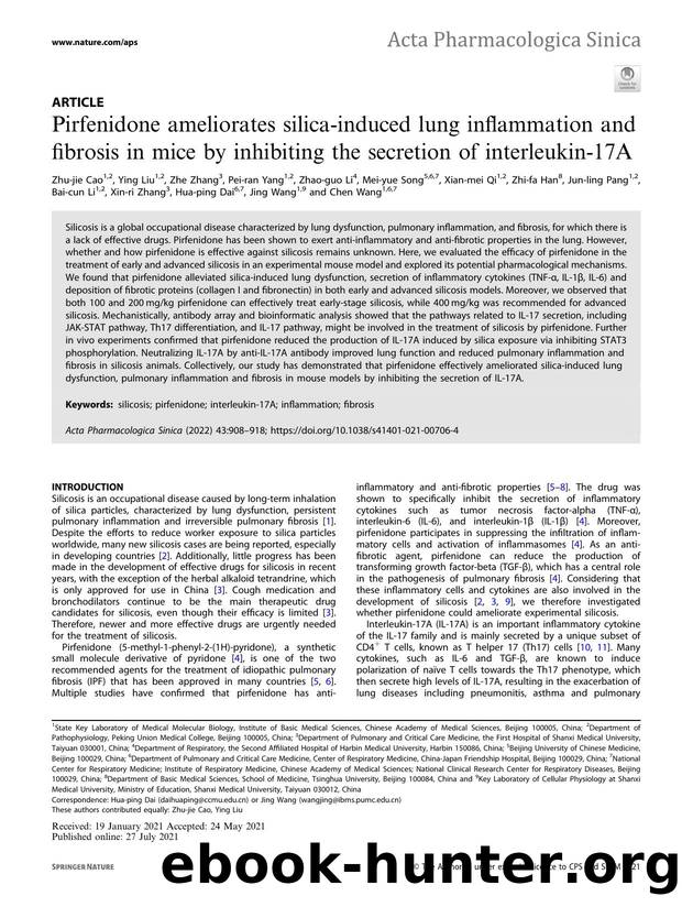 Pirfenidone ameliorates silica-induced lung inflammation and fibrosis in mice by inhibiting the secretion of interleukin-17A by unknow